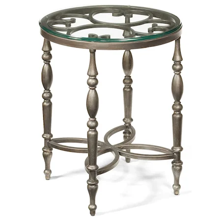 Round Metal Chairside Table with Glass Top